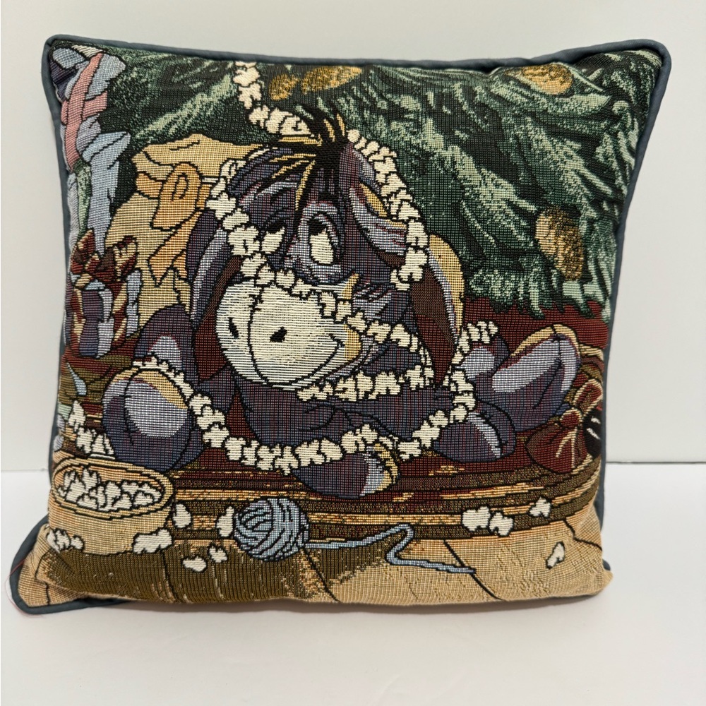 Vintage Disney Eeyore Threading Popcorn Tapestry Pillow 12” X 12”